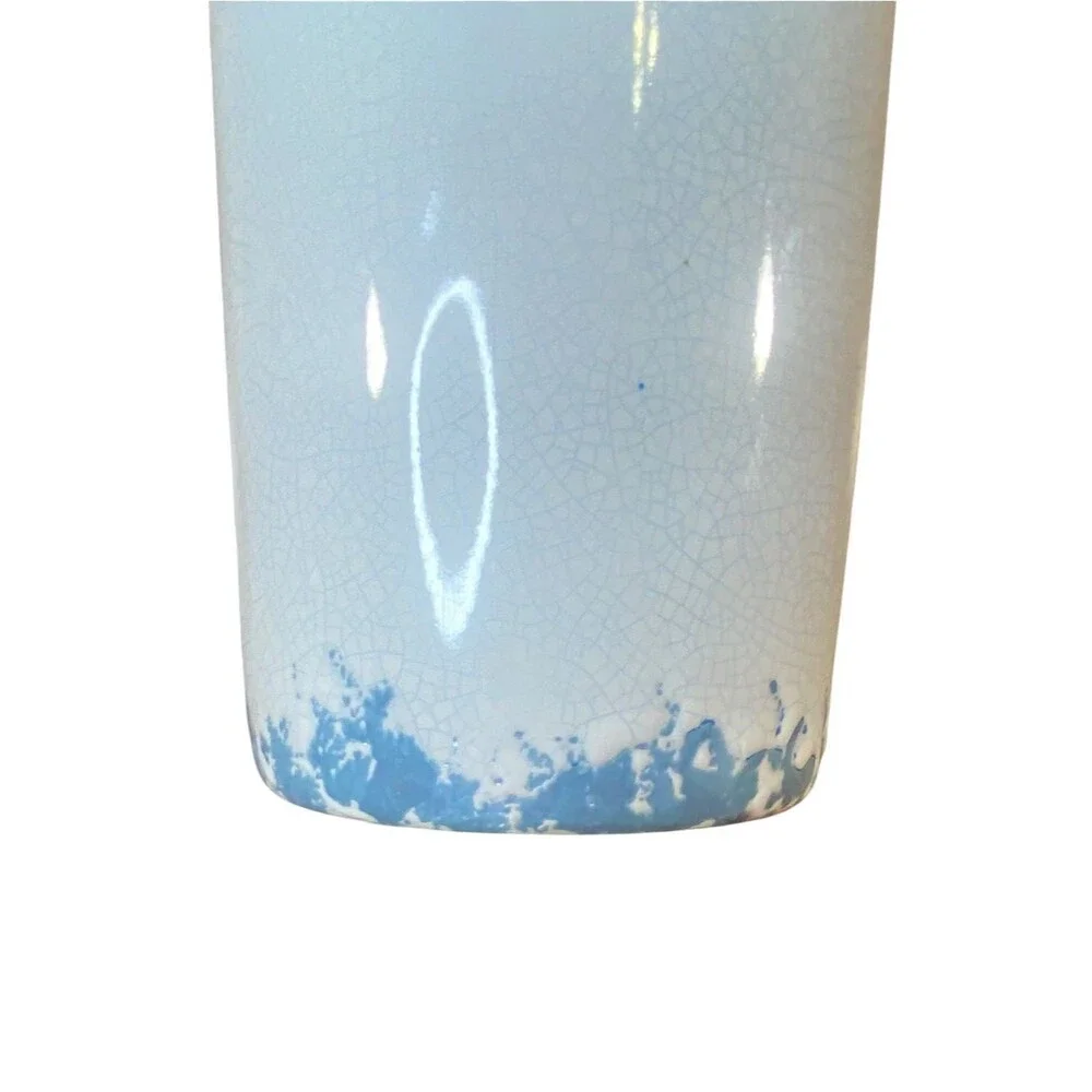 Ceramic Bottle Vase Tall Pale Blue White Rustic Decor Crackle Finish Home Decor
